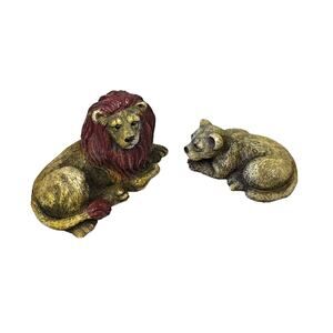 Vintage Nanco Lion Father And Cub Figurines Molded Resin Hand Painted